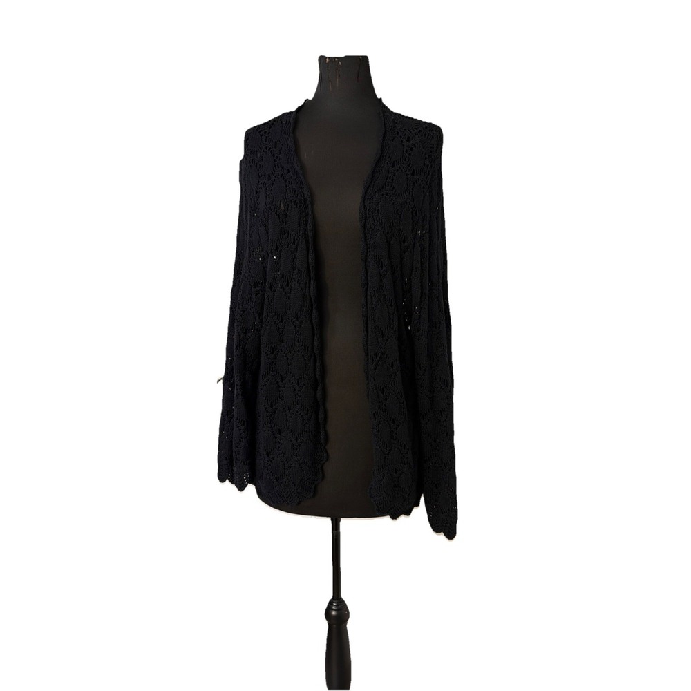 Style‎ & Co SZ 2X  Whisygoth Black Crochet Knit Cardigan Sweater Boho Lagenlook
